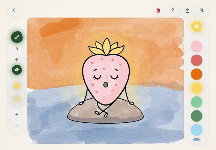 A strawberry painted in watercolor on an iPad in Malyuy!